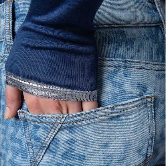 NWOT Zadig & Voltaire Willy Foil T-Shirt Navy Long Sleeve Silver Foil Tee, XS - Picture 4 of 14